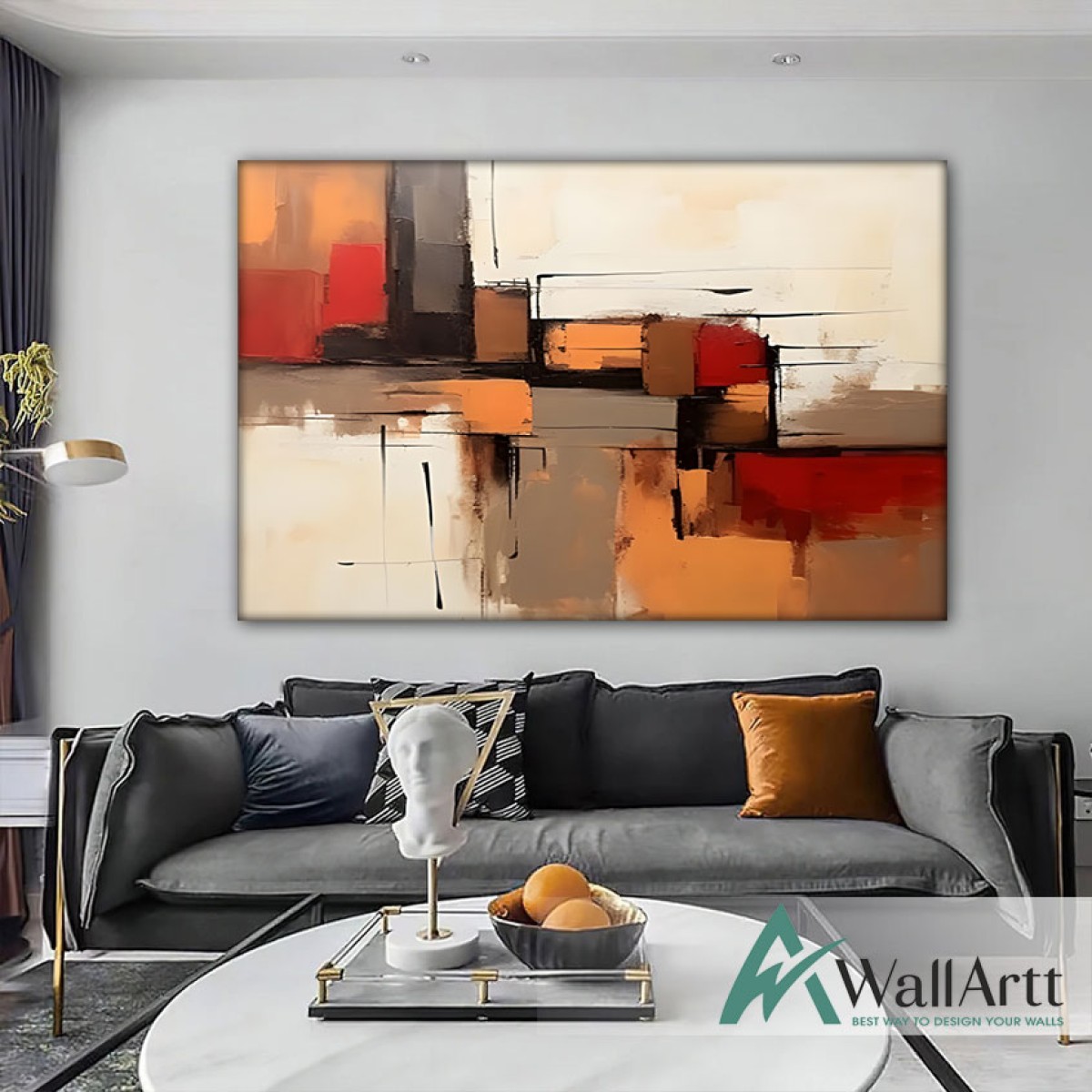 Orange Brown Abstract II Textured Partial Oil Painting - Wall Art